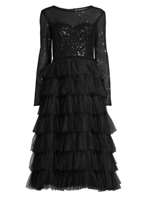 MAC DUGGAL Women's Sequined Tea-Length Dress - Black