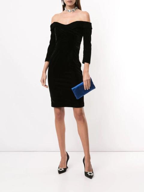 Marchesa VELVET OFF THE SHOULDER COCKTAIL MINI DRESS