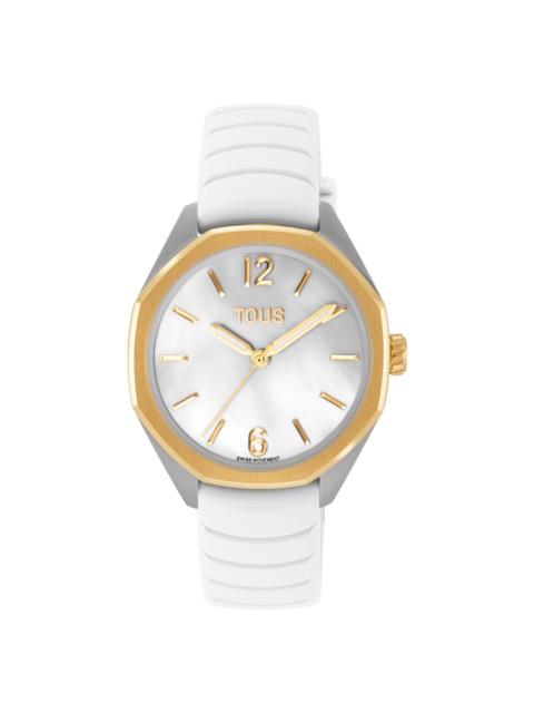 TOUS Two-tone analog Watch with Swiss movement, mother-of-pearl face and white rubber strap TOUS Now Lady