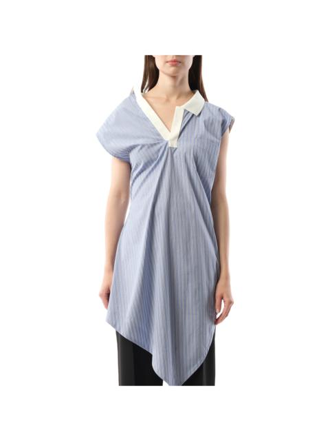 Cotton Poplin Polo Shirt in Light Blue Stripe