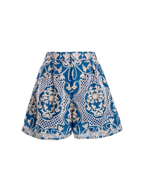 Martea Embroidered Linen Shorts blue