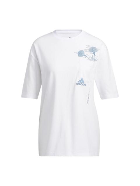 adidas (WMNS) adidas Floral Pocket T-Shirt 'White Blue' H62373