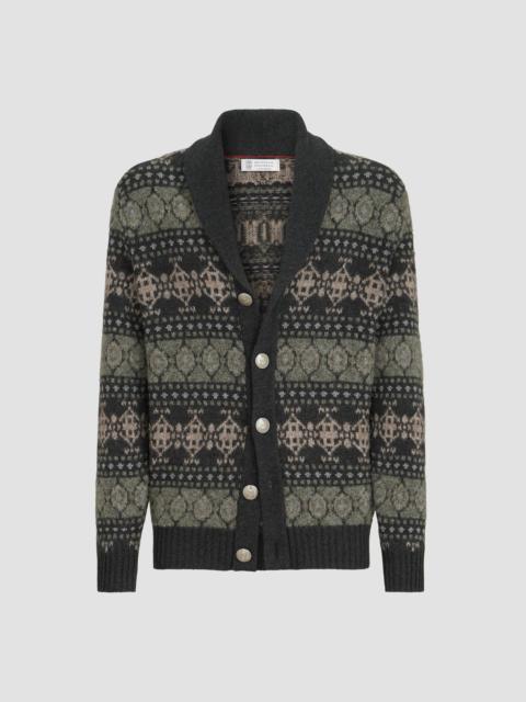 Brunello Cucinelli Men's Cashmere Jacquard Cardigan - Dark Grey