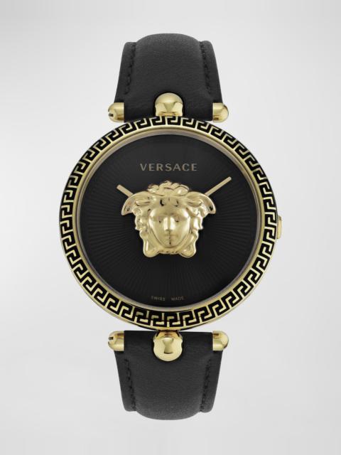 39mm Palazzo Empire Watch with Leather Strap, Yellow Gold/Black
