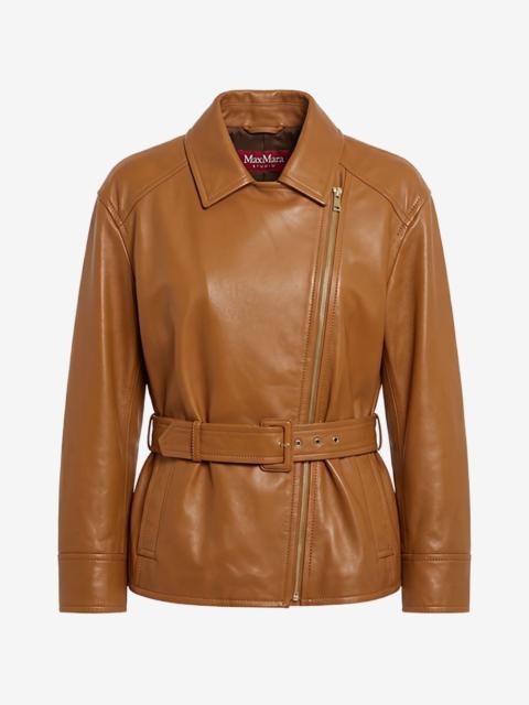 Max Mara Giusto belted leather biker jacket
