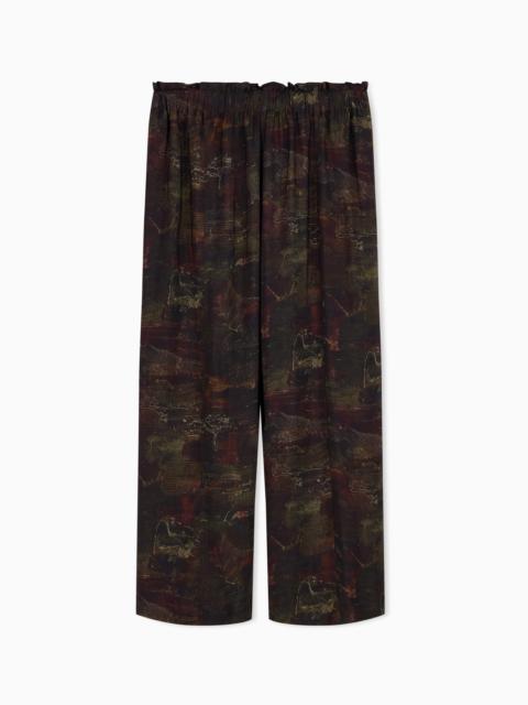 EMPORIO ARMANI CUPRO TWILL TROUSERS WITH ALL-OVER PRINT