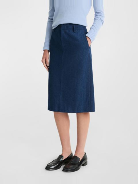 Double Waistband Cotton Twill Pencil Skirt