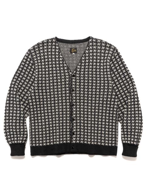 V NECK CARDIGAN - HOUNDSTOOTH BLACK