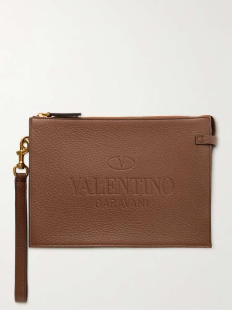 Valentino Valentino Garavani Logo-Debossed Full-Grain Leather Pouch