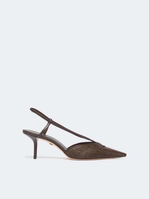 Max Mara Raffia-look canvas slingbacks - DARK BROWN