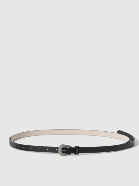 Brunello Cucinelli Vintage-effect leather belt with shimmering buckle and shiny loop