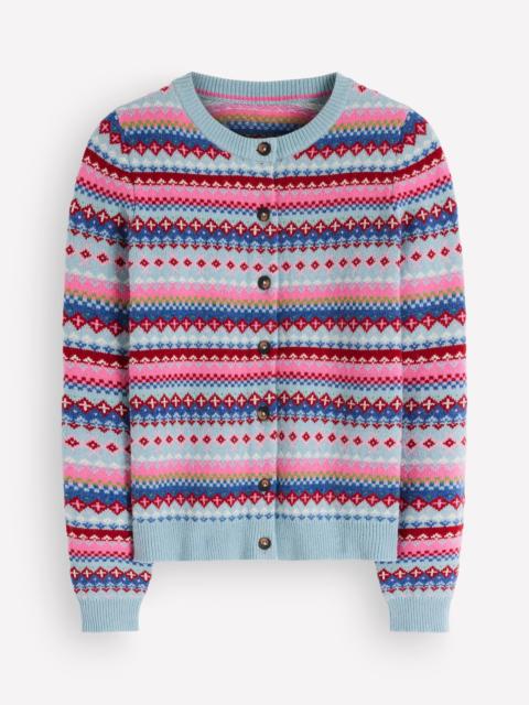 BODEN Edie Fair Isle Cardigan-Blue all over fair isle