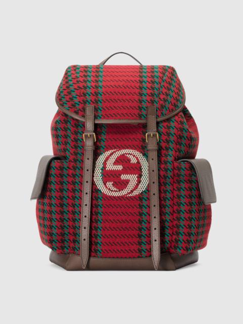 GUCCI Houndstooth and stripe backpack with Inerlocking G
