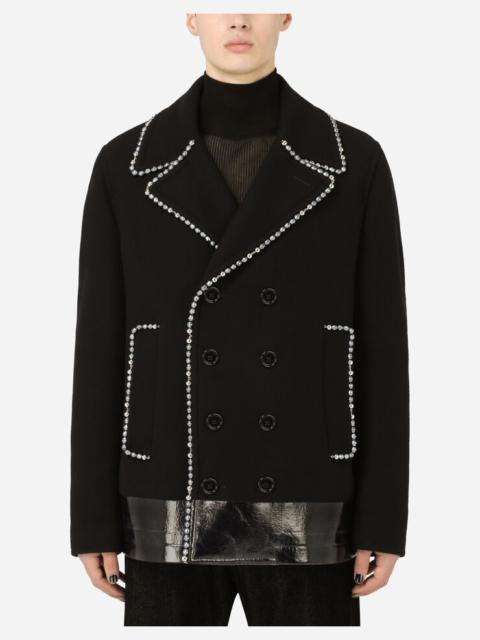 Dolce & Gabbana Double-breasted wool peacoat with pearl chain detailing