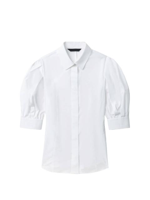puff-sleeve cotton-blend blouse