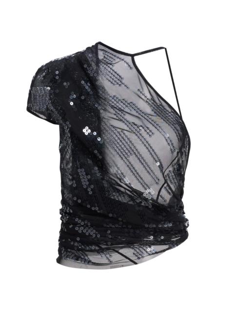 Rick Owens Women's Tungsten Sheer Sequined Top - Black Transparent Black