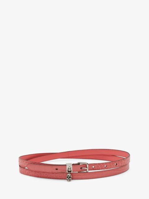 Pave Skull Double Belt in Coral