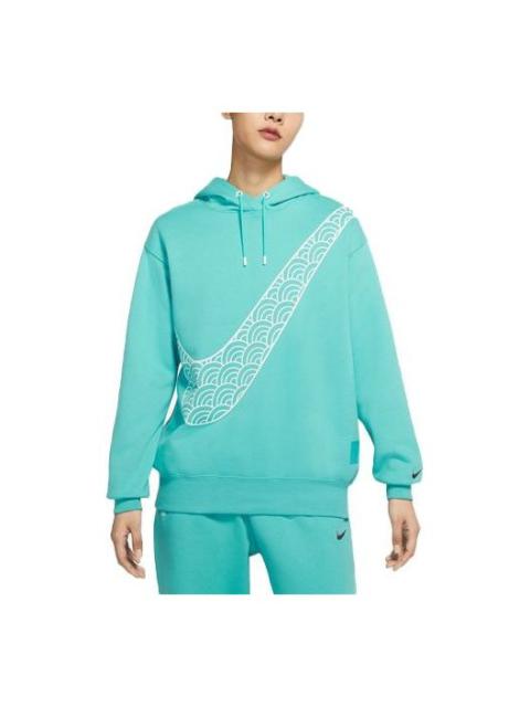 Nike (WMNS) Nike CNY New Year's Edition Hoodie Fleece Loose Knit Sports Blue Green DQ5368-392
