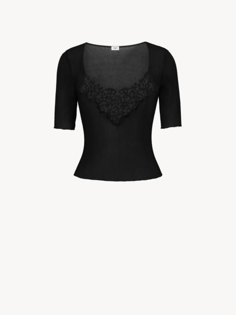 SAINT LAURENT GUIPURE TOP IN RIBBED SILK