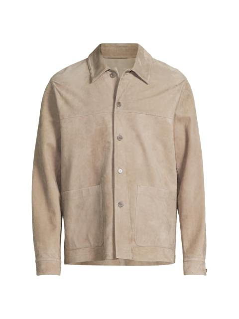 Vince Men's Suede Button-Front Shirt Jacket - Putty