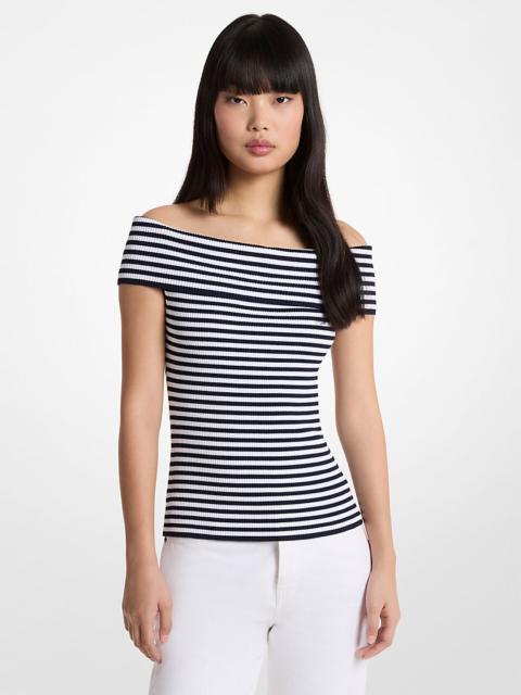 MICHAEL KORS Striped Stretch Knit Off-The-Shoulder Top