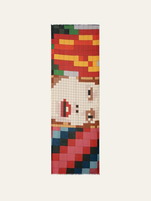 AKRIS Drei Teile-Print Frayed Scarf