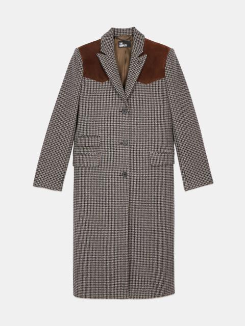 The Kooples LONG BLACK AND WHITE HOUNDSTOOTH COAT