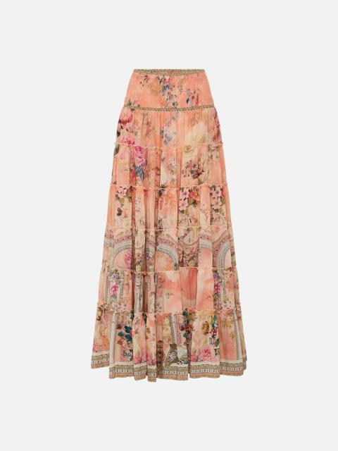 CAMILLA SHIRRED WAIST TIERED CIRCLE SKIRT