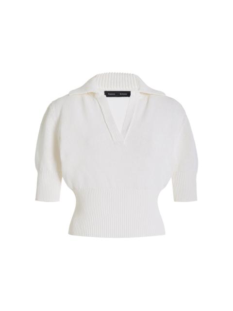 Proenza Schouler Reeve Knit Cotton-Blend Polo Top white