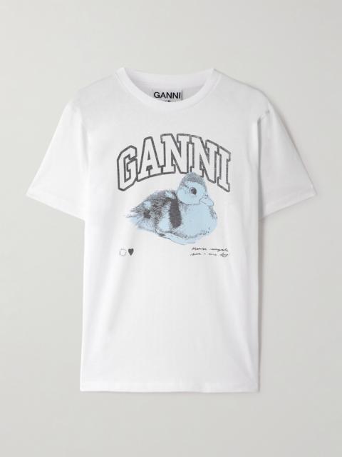 GANNI Printed Cotton-jersey T-shirt