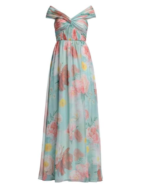 Dress The Population Women's Xyla Floral Chiffon A-Line Gown - Mint Multi