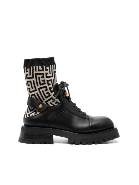 PB-monogram sock-ankle leather boots