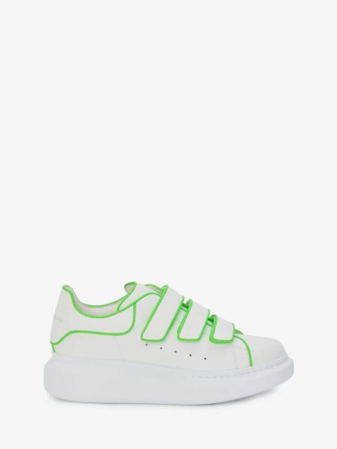 Alexander McQueen Women's Oversized Triple Strap Sneaker in White/acid Green