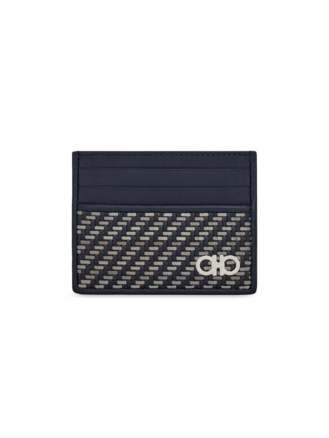 FERRAGAMO Men's Leather Woven Card Case - New Navy Dark Grey Nero