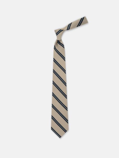 J. PRESS MADE-IN-UK BUFF & NAVY DOUBLE BAR STRIPE IRISH POPLIN TIE