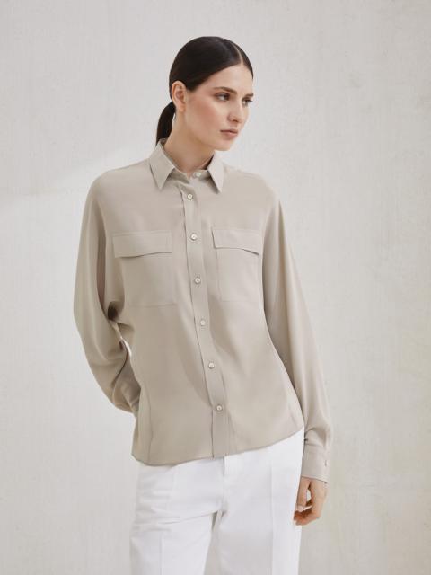 Silk crêpe de Chine shirt with shiny collar detail