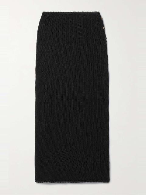 Serafina open-knit cotton-blend midi skirt