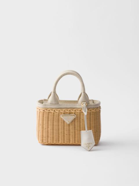 Prada Mini wicker and linen blend tote bag