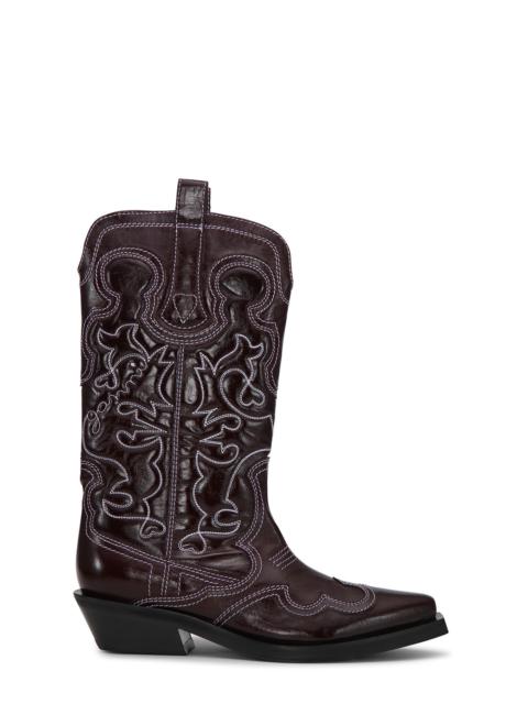BURGUNDY MID SHAFT EMBROIDERED WESTERN BOOTS