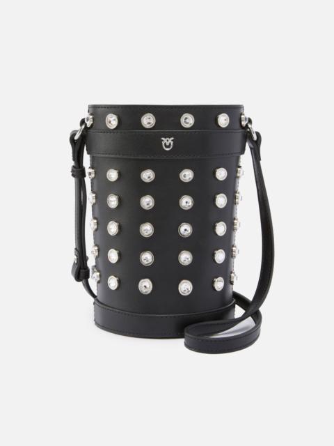 PINKO SMALL LEATHER BUCKET BAG WITH RHINESTONES