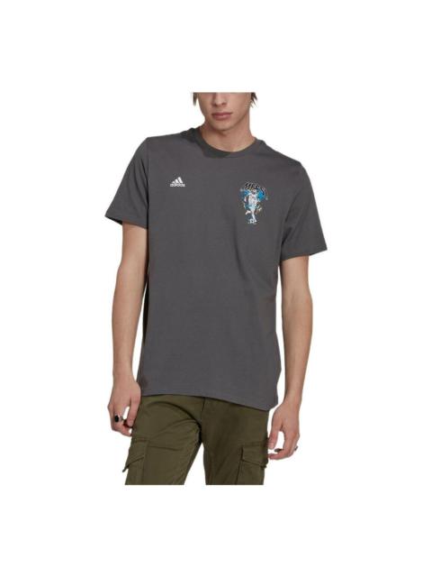 Men's adidas Soccer/Football Printing Brand Logo Solid Color Round Neck Short Sleeve Dark Grey T-Shi