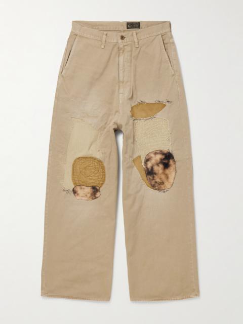 Kapital Katsuragi Port Straight-Leg Patchwork Distressed Cotton-Twill Trousers