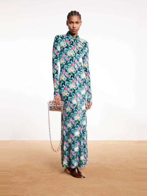 rabanne SUPERFINE BLUE FLORAL TURTLENECK DRESS