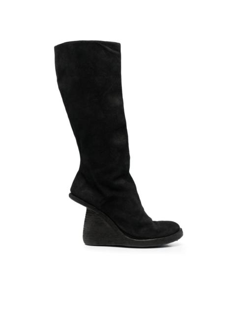 asymmetric-heel knee boots