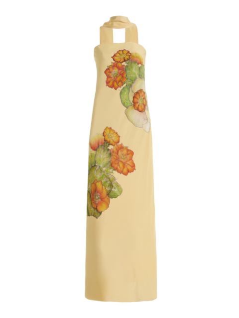 RODARTE Printed Silk Crepe Bias Maxi Dress yellow