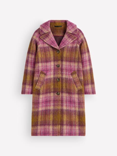 BODEN Cotswold Wool Coat-Camel, Pink Check