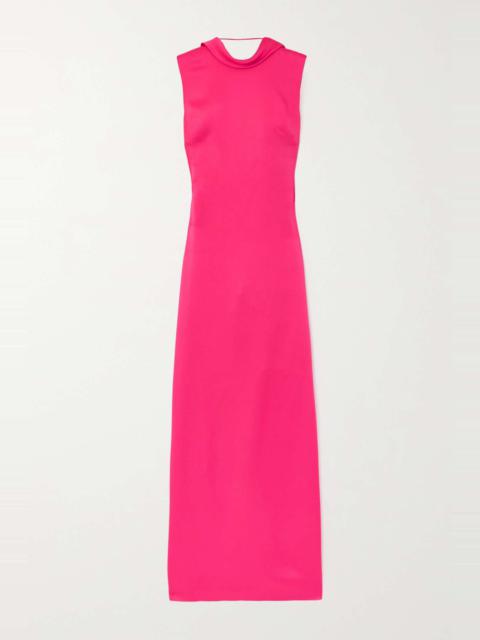 Draped open-back satin maxi dress