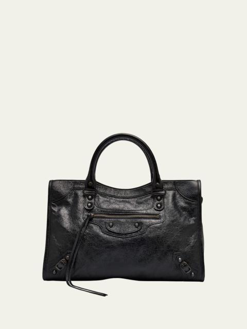 BALENCIAGA Le City Medium Crinkled Leather Top-Handle Bag
