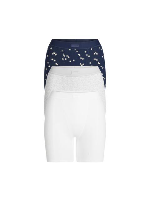 SKIMS Women's Cotton Rib Boxer 3-Pack - Navy Daisy Print