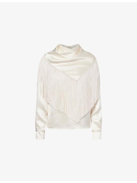 GABRIELA HEARST Anderson Fringe Scarf Satin-Silk Top
